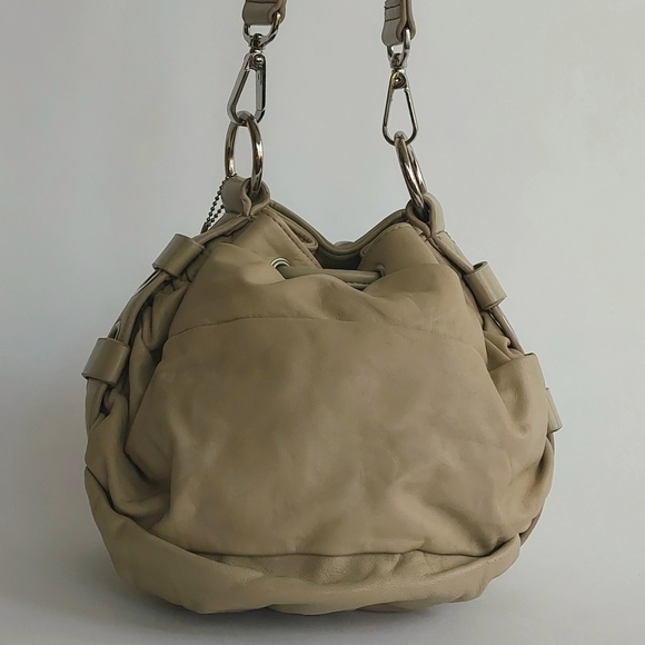 JLO by Jennifer Lopez Pleated Leather with silver Grommet Bucket Bag - Picture 3 of 12